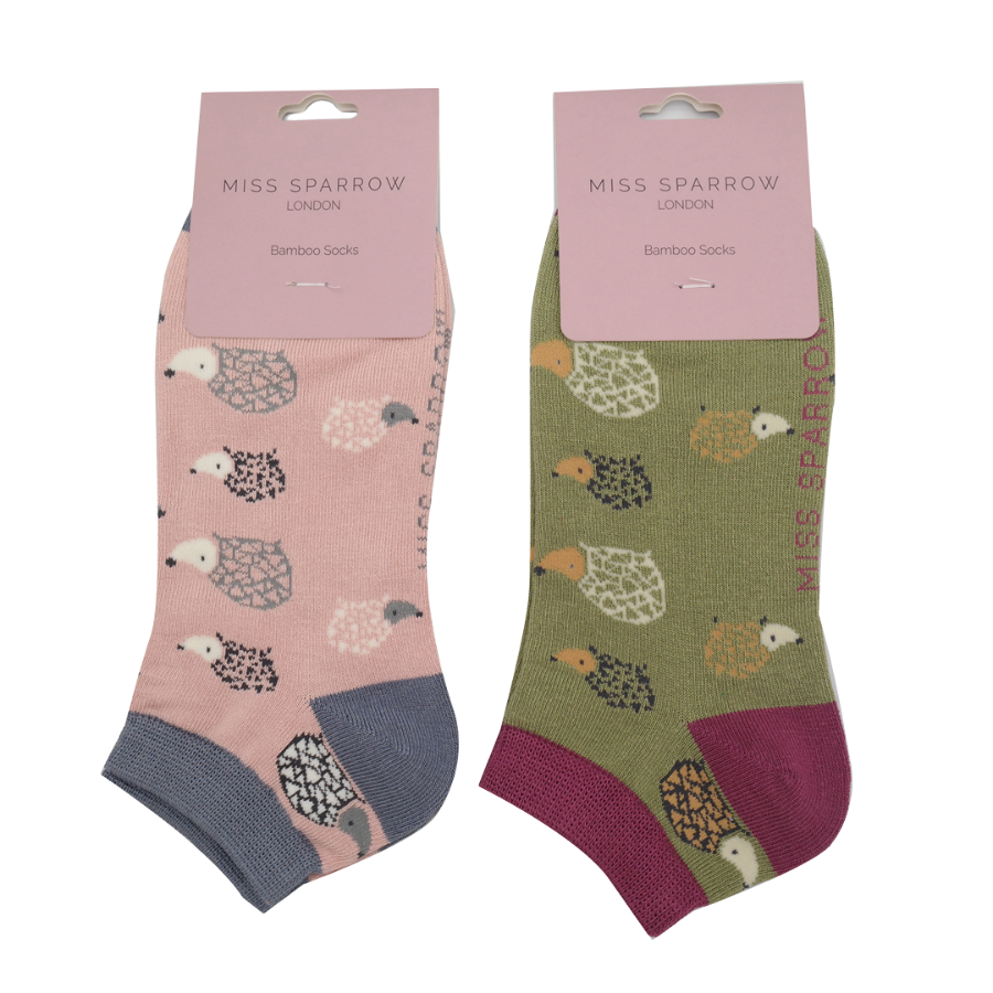 Bamboo Trainer Socks For Women - Hedgehogs