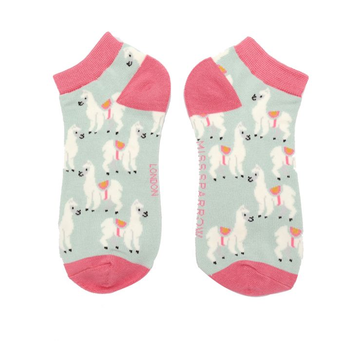 Bamboo Trainer Socks For Women - Llamas