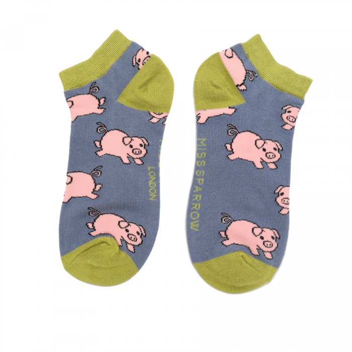 Bamboo Trainer Socks For Women - Pigs