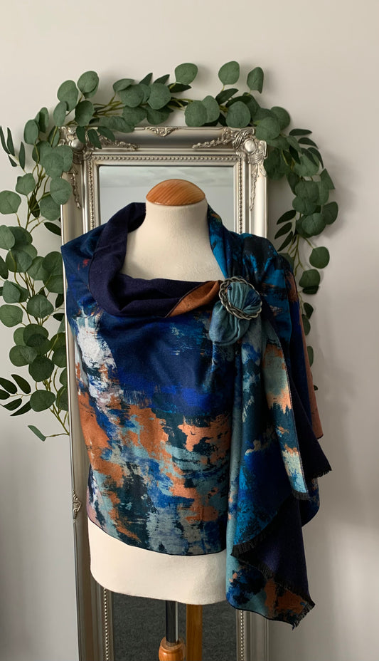 Cashmere Blend Reversible Abstract Print Wrap