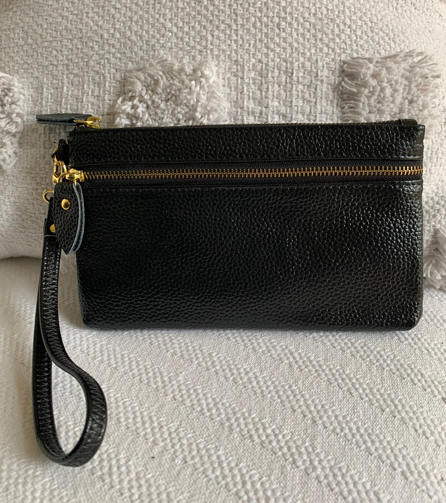 Italian Leather Wristlet Purse - Black