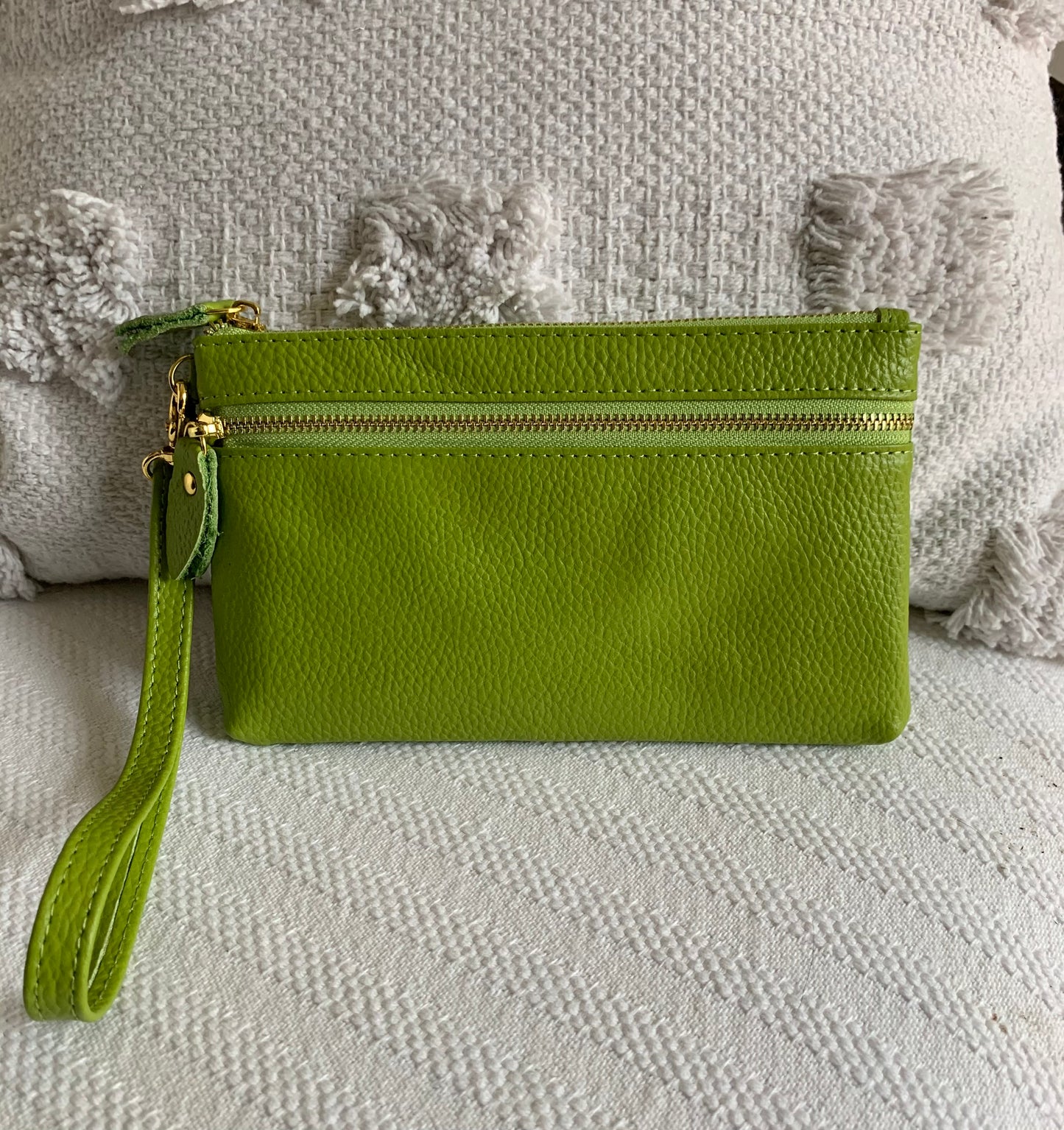 Italian Leather Wristlet Purse - Lime