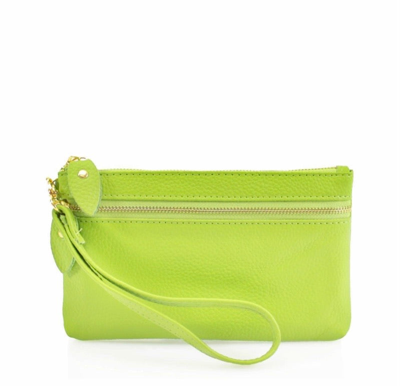 Italian Leather Wristlet Purse - Lime