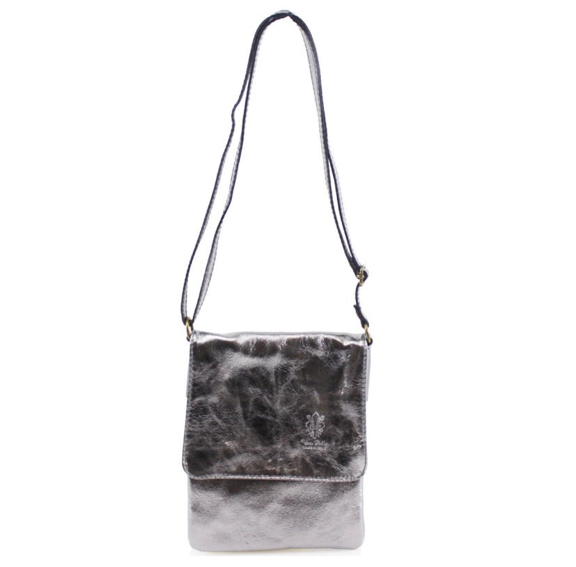 Italian Leather Cross Body Bag - Pewter