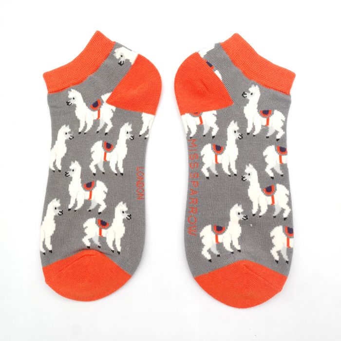 Bamboo Trainer Socks For Women - Llamas