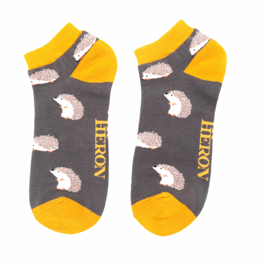 Bamboo Trainer Socks For Men - Cute Hedgehogs