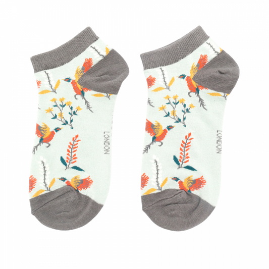 Bamboo Trainer Socks For Women - Pheasants & Flowers