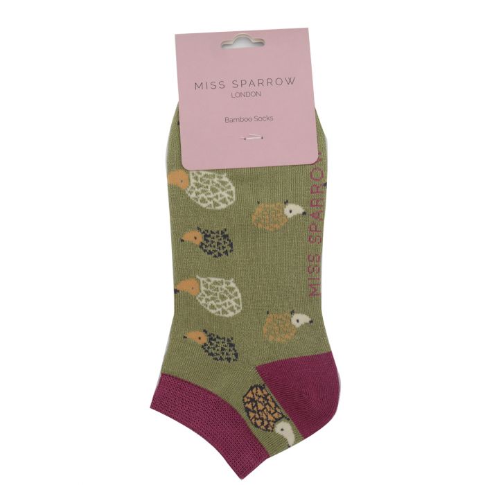 Bamboo Trainer Socks For Women - Hedgehogs