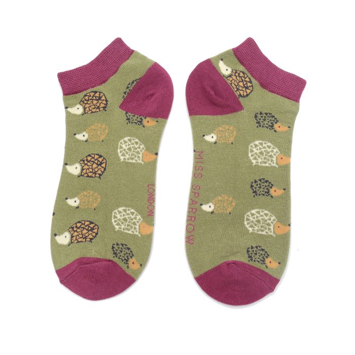 Bamboo Trainer Socks For Women - Hedgehogs