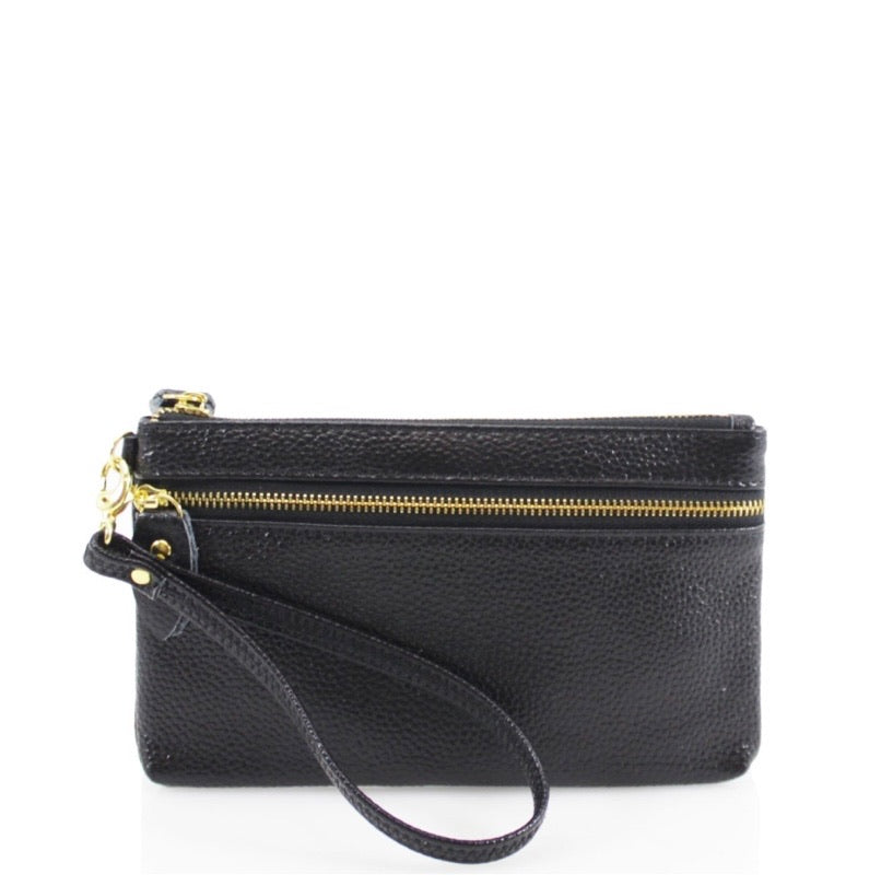 Italian Leather Wristlet Purse - Black