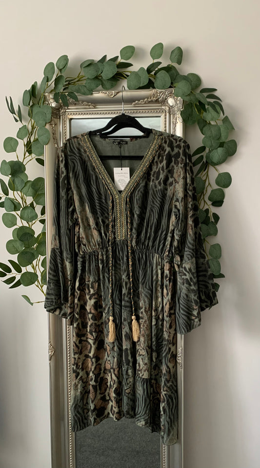 Animal Print V Neck Dress