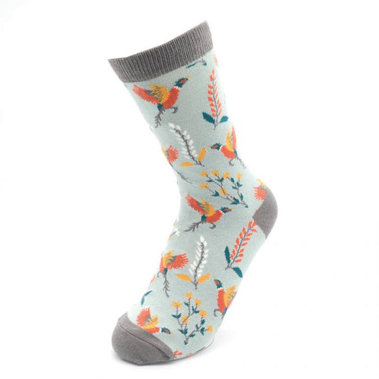 Bamboo Socks For Women - Pheasants & Flowers